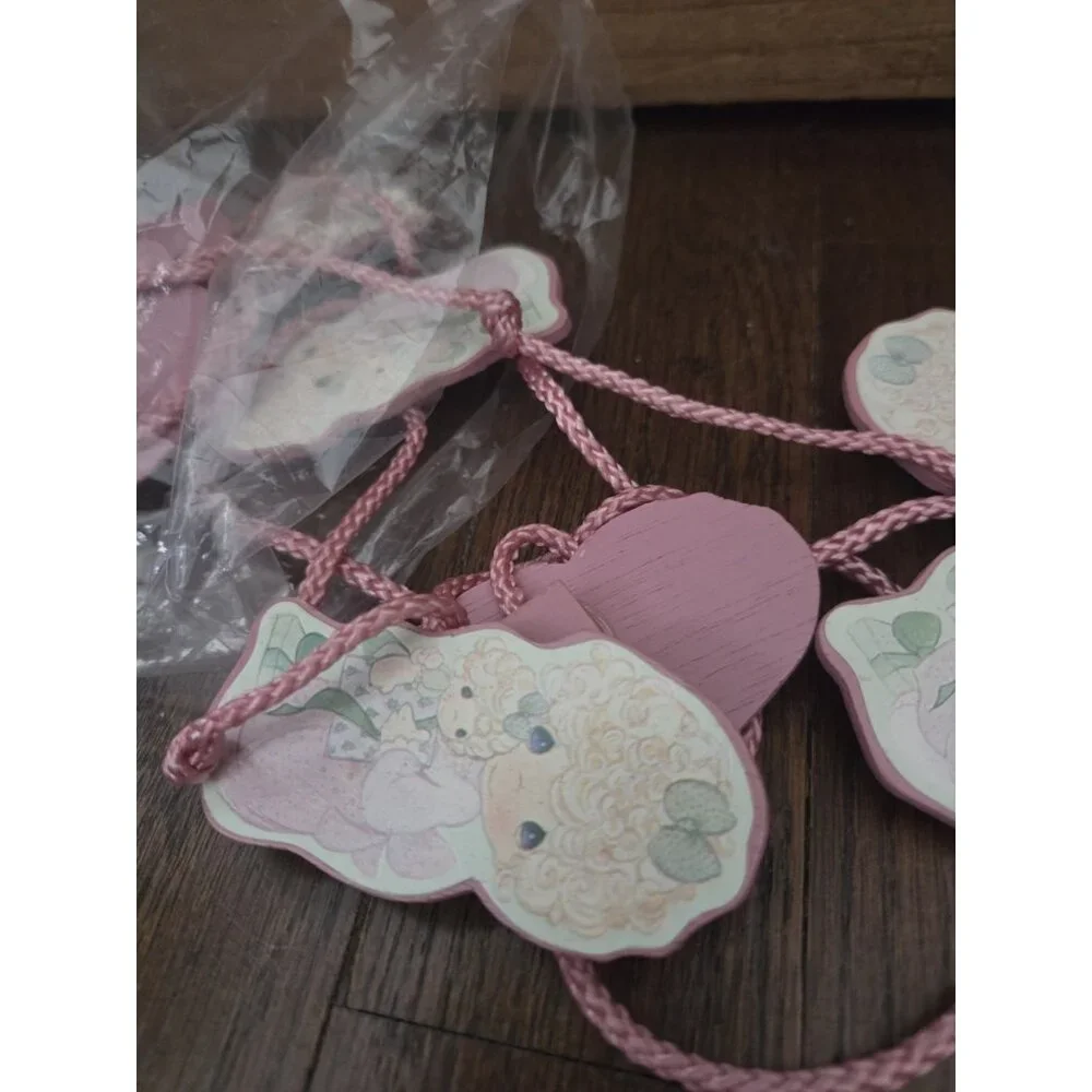Vtg Precious Moments 1989 Trim A Tree 8' Pink Wood Doll Garland Christmas